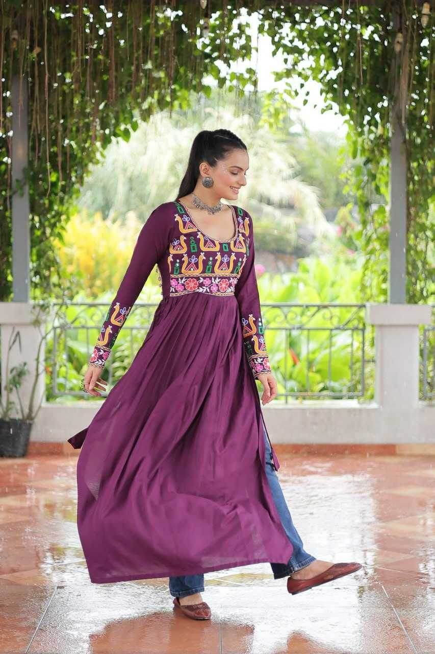Reyon Cotton Long Embroidered Navratri Kurti - MYLUXURY LANE ENTERPRISE